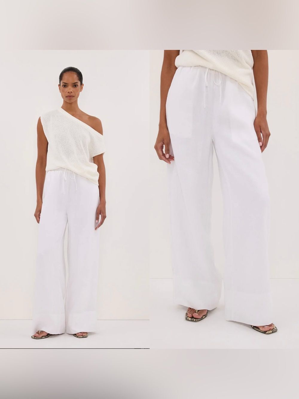 NWT DISSH Gina white linen elastic waist wide leg pant